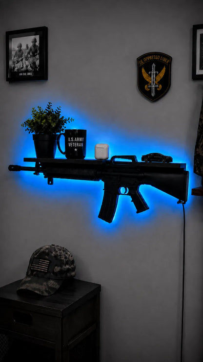M16 Gun Shelf full wall set of three with LED backlighting